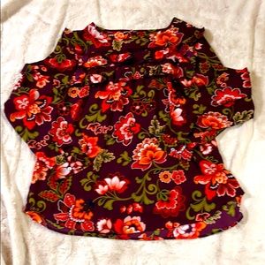 Floral Print Top-by Loft with Ruffle Detail